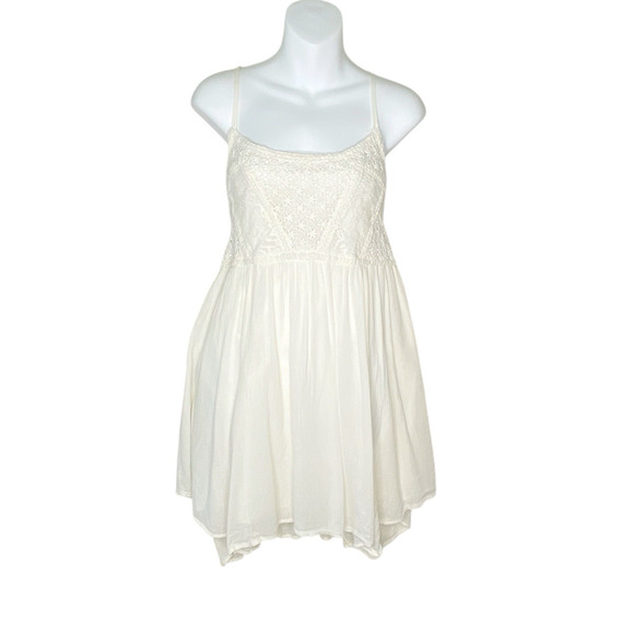 American Eagle Mini Dress Womens 12 Crochet Lace Gauze Boho Ivory Flowy Fairy - Picture 1 of 16